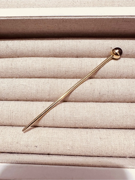 Vintage | Hair Pin | Minimal Gold Hair Stick with Blackish Faux Pearl main image 5